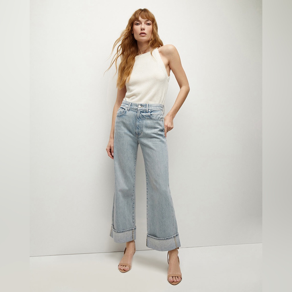 Veronica Beard Taylor Cuffed Cropped Wide-Leg Jean In Airway Cloud